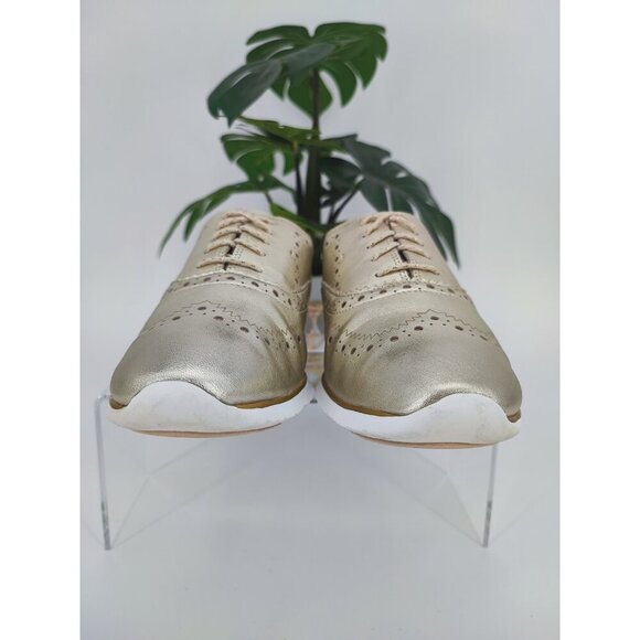 Cole Haan Women's Zerogrand Gold Metallic Leather Wingtip Oxfords Shoes Size 8B - Picture 2 of 9